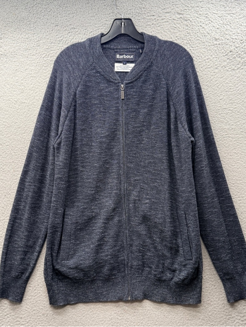 Barbour Cardigan Jacket Blouson Full Zip Gray Blue 100% Cotton Knit Men Size L